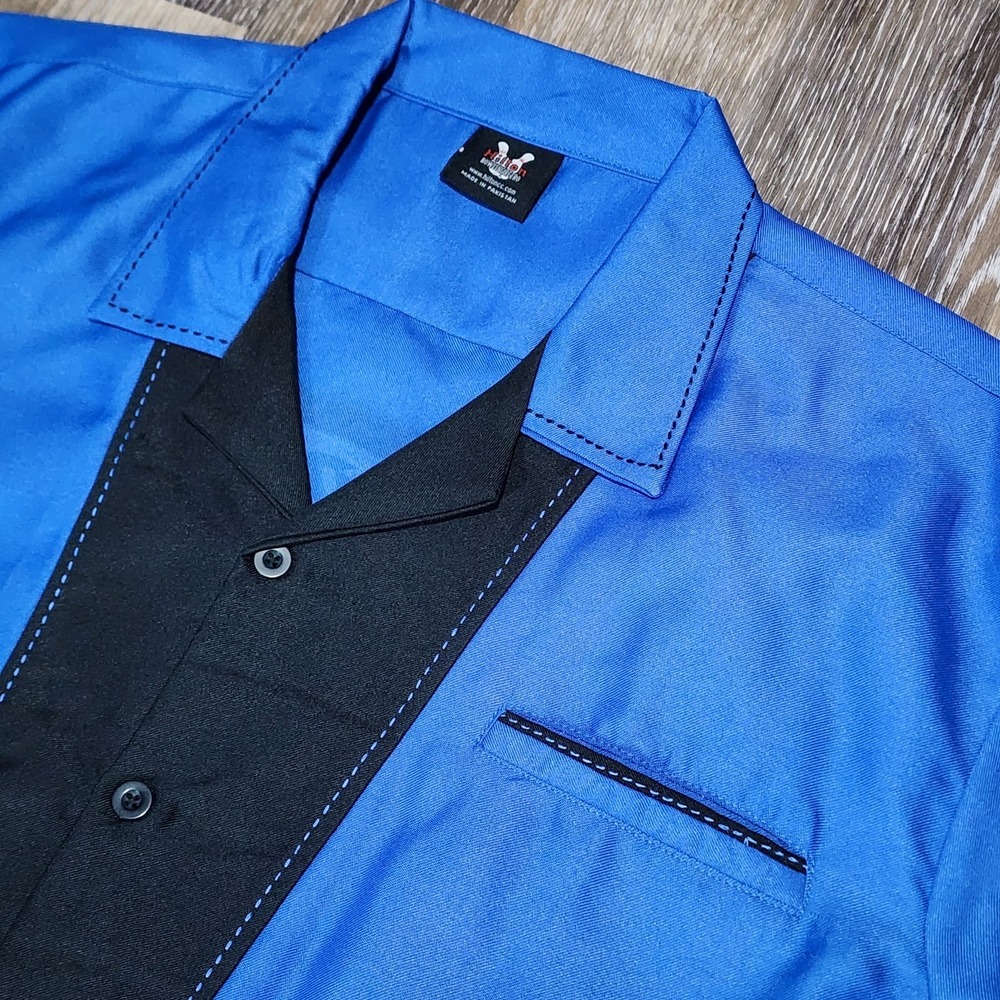 Hilton Bowling Shirt Men's 3XL Blue Black Retro Cars AC Delco Button Up Casual